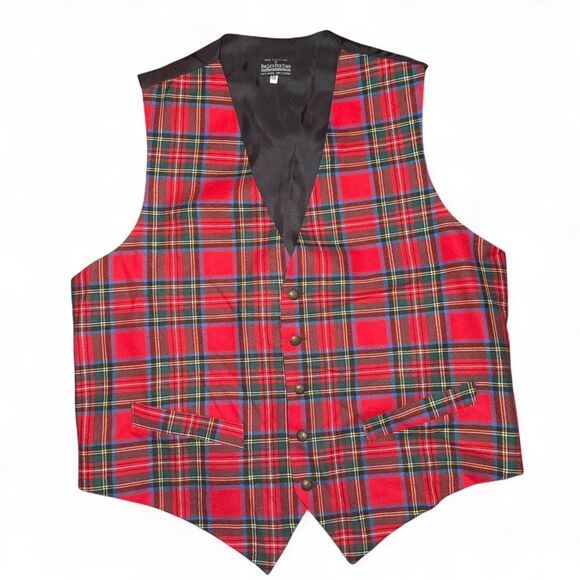 Ingles Buchan 100% Wool Tartan Vest Red Plaid Scotland Made Size 46 Waistcoat - Picture 1 of 5
